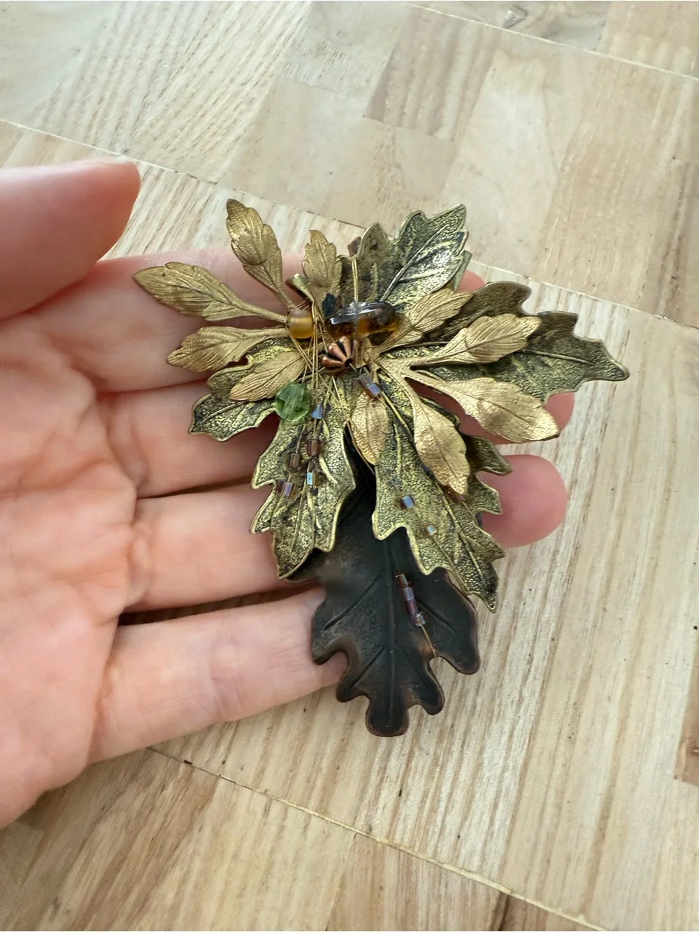 Vintage Cara Stimmel Ltd Copper tone leaf brooch pin